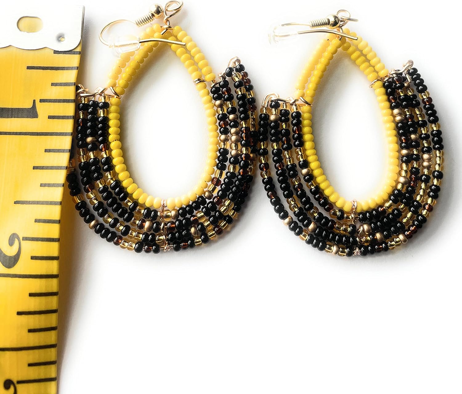 Alili Black And Yellow Handmade Beaded Dangle Earrings Team spirit Gameday Unique Lightweight