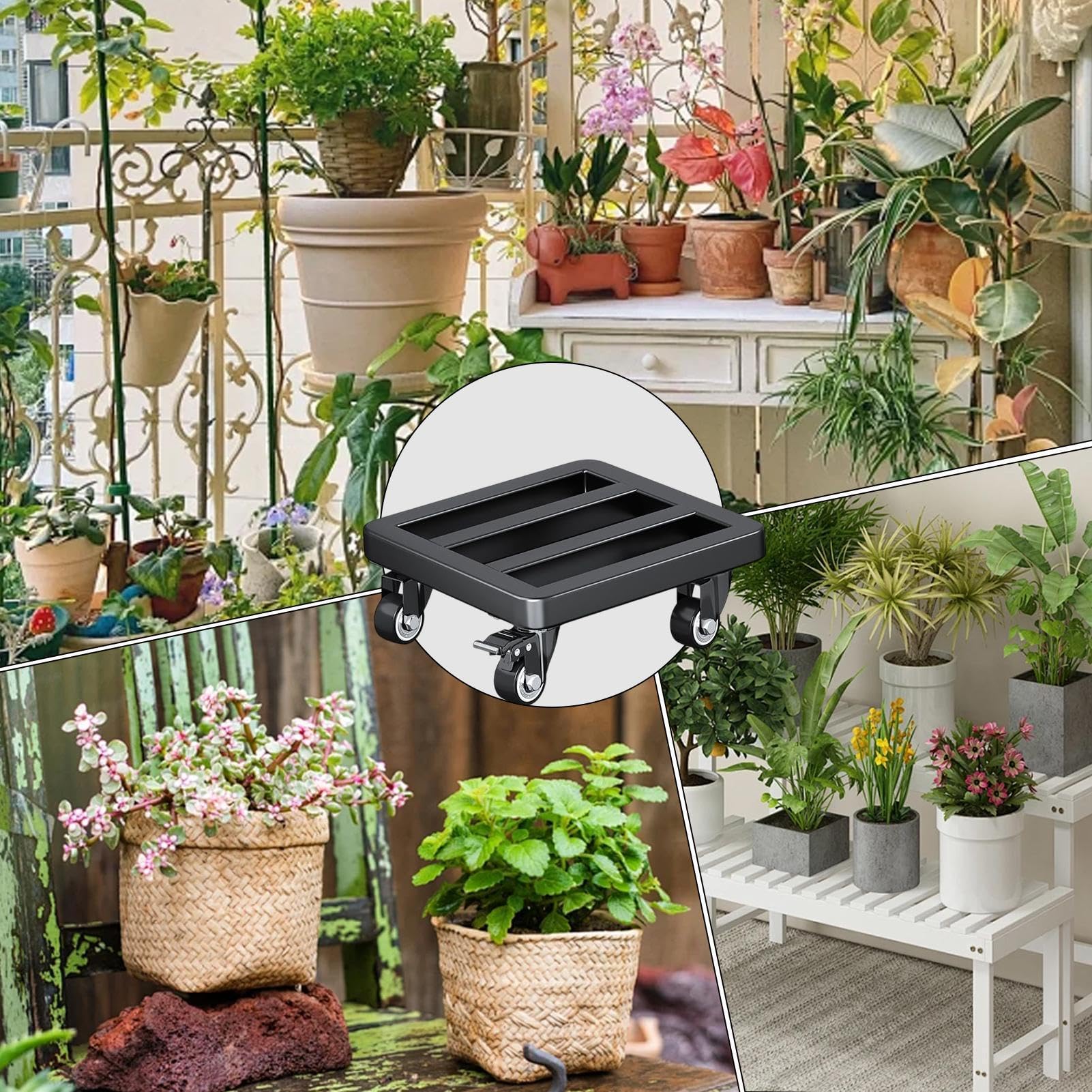 Sottovaso con Ruote Carrello Metallico da 30 cm con Ruote Piovre Girevoli