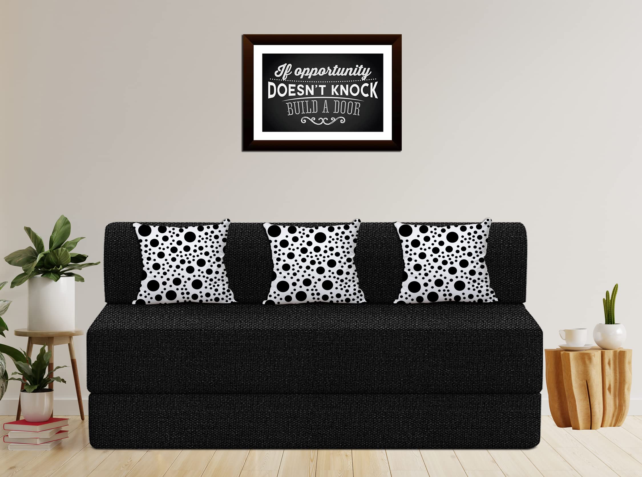 Dr Smith Sofa Cum Bed - Three Seater, 5'X6' Feet - with Three Cushion- Black Color