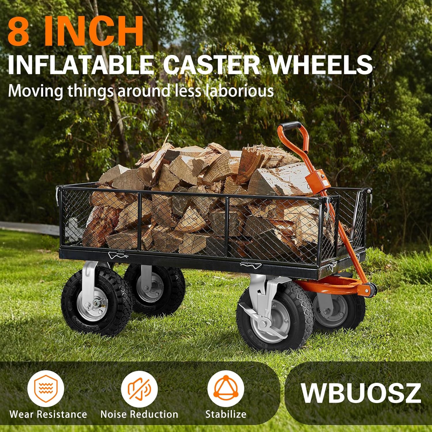 Pneumatic Casters 8 Inch 4-Pack, 2 Swivel (2 Brake) & 2 Rigid, Heavy Duty Casters 1200 LBS Capacity, Rubber Wheel for Workbench, Cart, Trolley,Wagon and Shelves