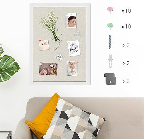Miniatura 7 de Board2by Tablero de anuncios de corcho de lino de 48 x 36 pulgadas, madera blanca enmarcada de 4 x 3 pulgadas, tablero de oficina para decoración de