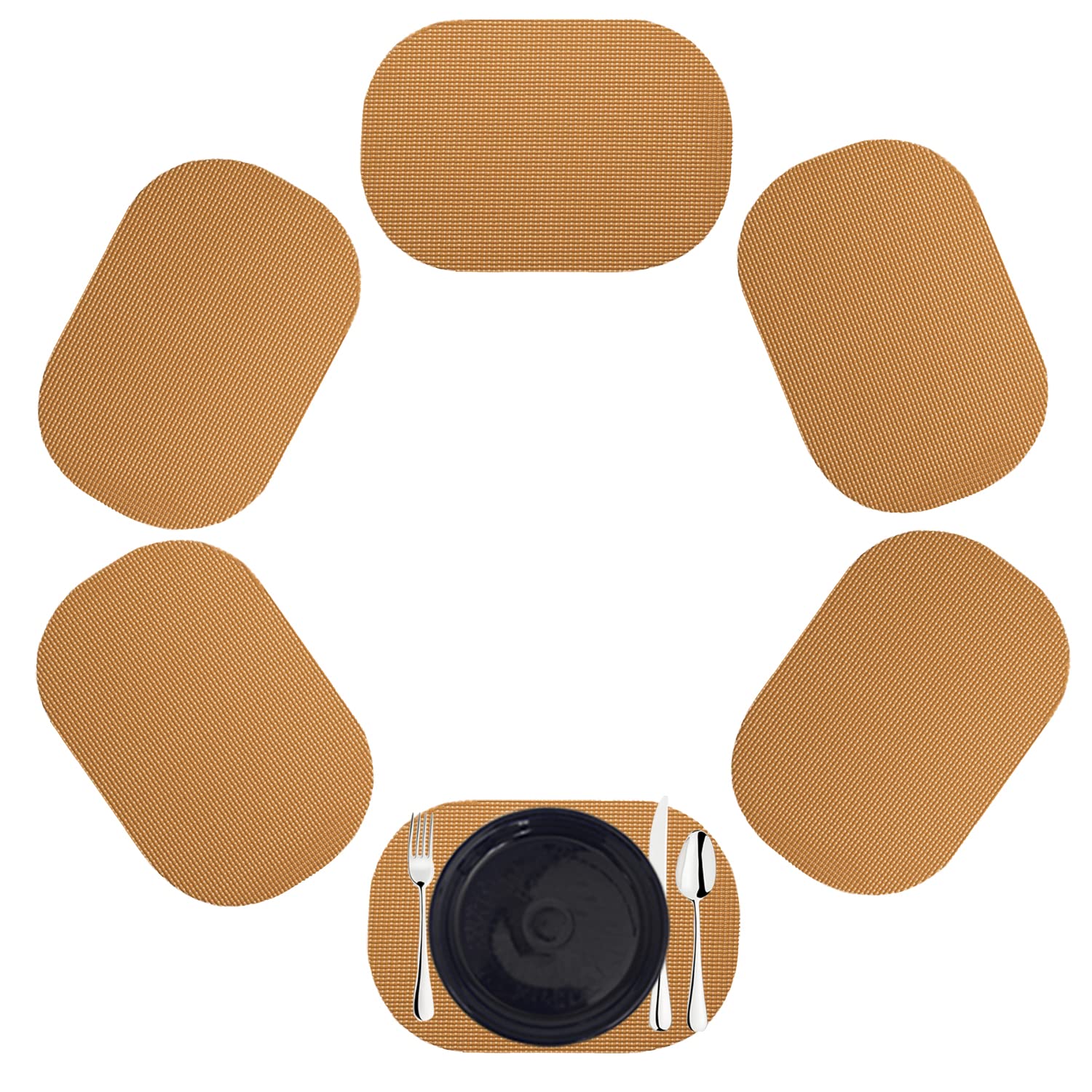 Fishnet Oval Placemat for Any Table, Toffee Brown, Set of 6