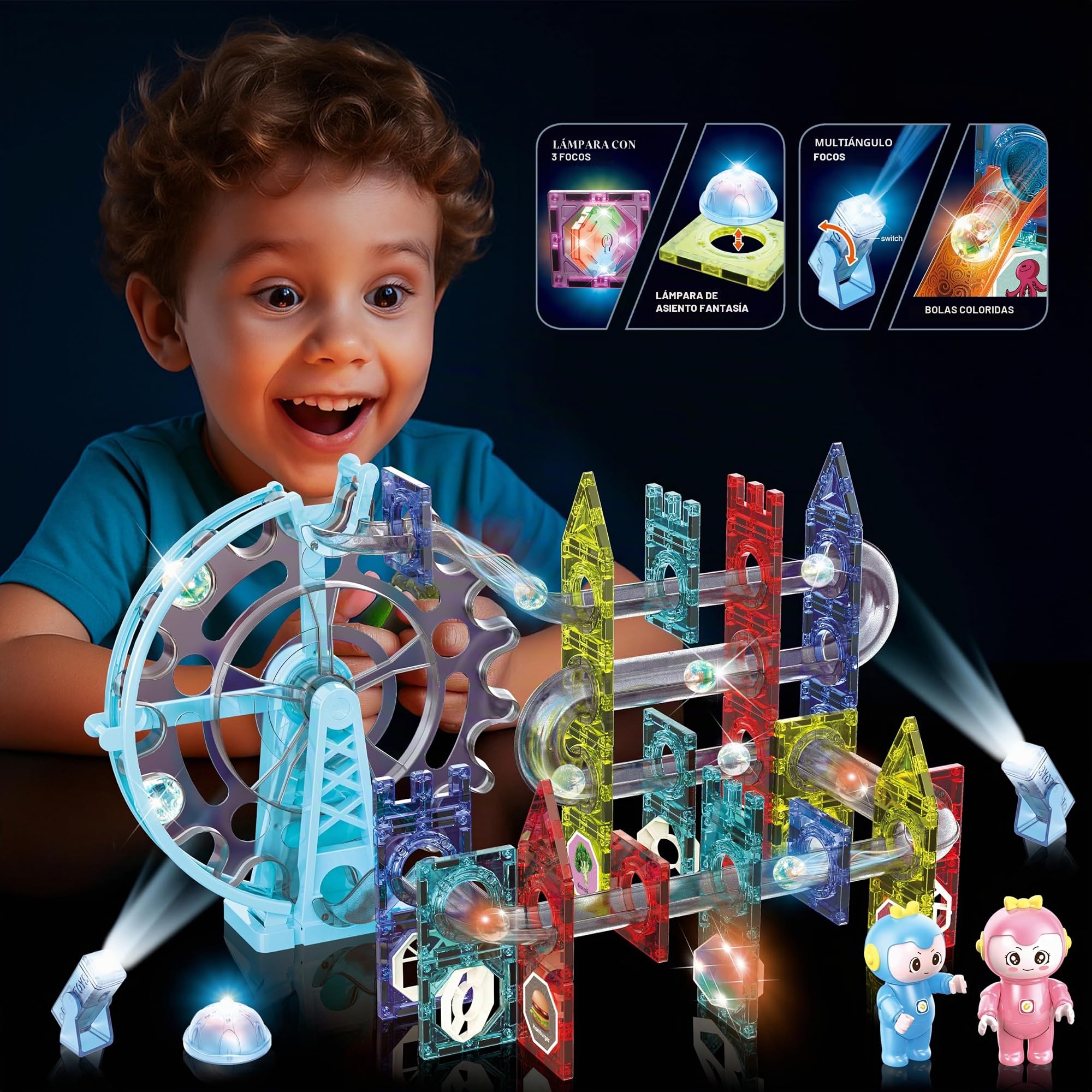 CELMAN Bloques de Construcción Magnéticos - Circuito para Canicas, Magnetic Blocks, Piezas y Pistas Magnéticas para Niños de 3, 4, 5, 10 Años y Más, Kit Montessori de Juegos de Lógica