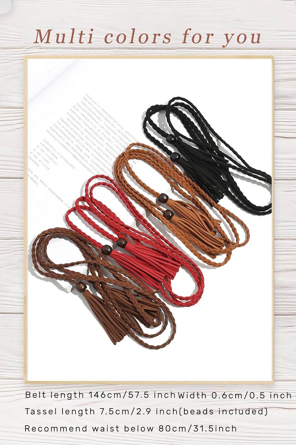 TeeYee Waist Belt Woven Knitted Rope/Chain PU leather 3 Pieces Tassel Rope Skinny Belt - Image 7