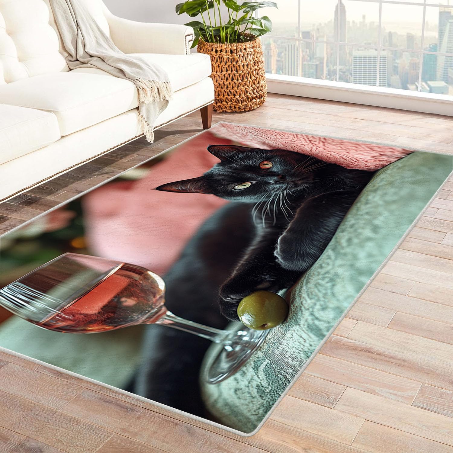 Tapis salon poils courts animal mignon moderne noir 60x90cm cuisine tapis de table 3D
