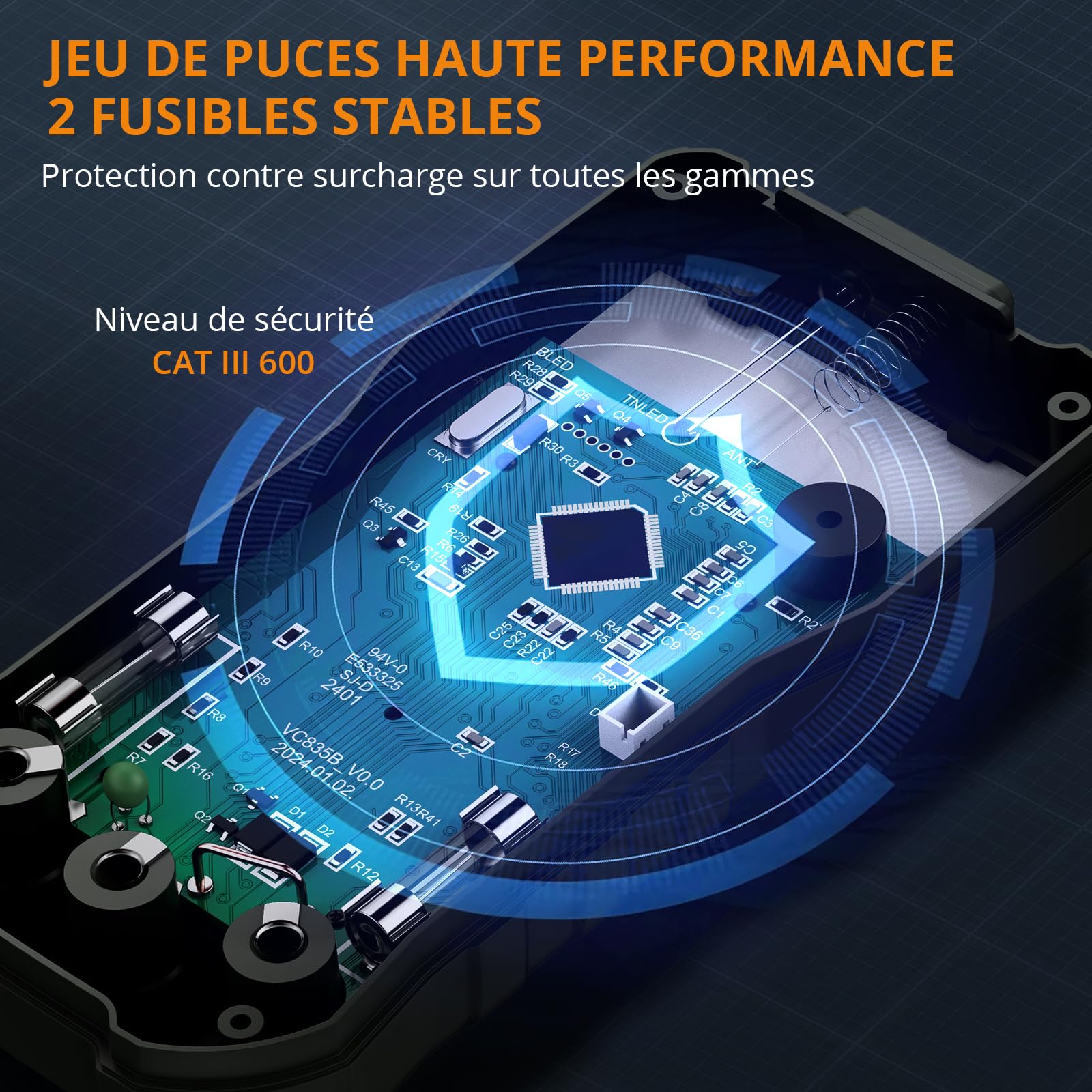 Neoteck Multimètre Numérique 6000 Comptes Testeur Électrique 600V 10A AC DC Courant Tension Résistance Capacité NCV Fréquence Température avec Pince Crocodile