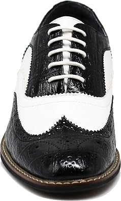 Wooden08N Men's Two Tone Wingtips Oxfords Perforated Lace Up Dress Shoes