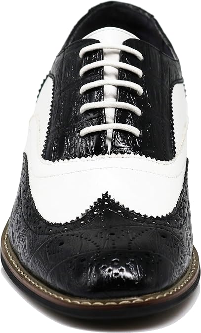 Wooden08N Men's Two Tone Wingtips Oxfords Perforated Lace Up Dress Shoes