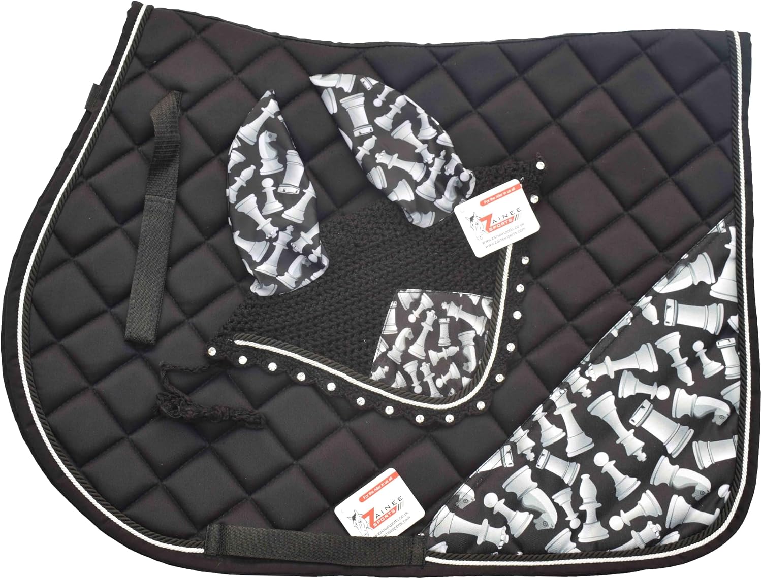 Game Theme Print Saddle Pad Set with Matching Ear Bonnet – Print Horse Riding Gear – Non-Slip & Breathable Show