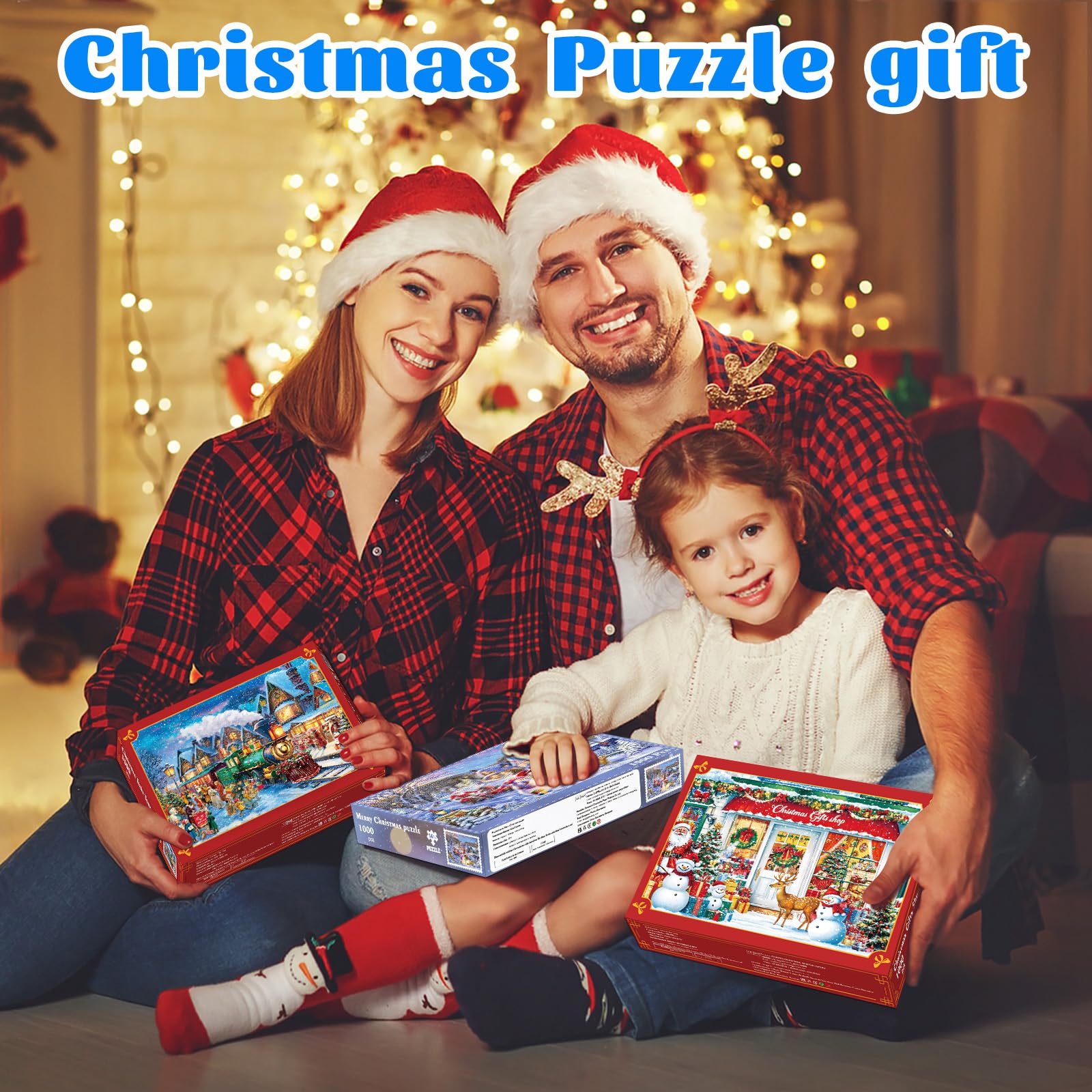 Puzzle 1000 elementów dla dorosłych, klasyczna gra edukacyjna, piękna dekoracja, na zimę, Boże Narodzenie, pociąg, puzzle na prezenty