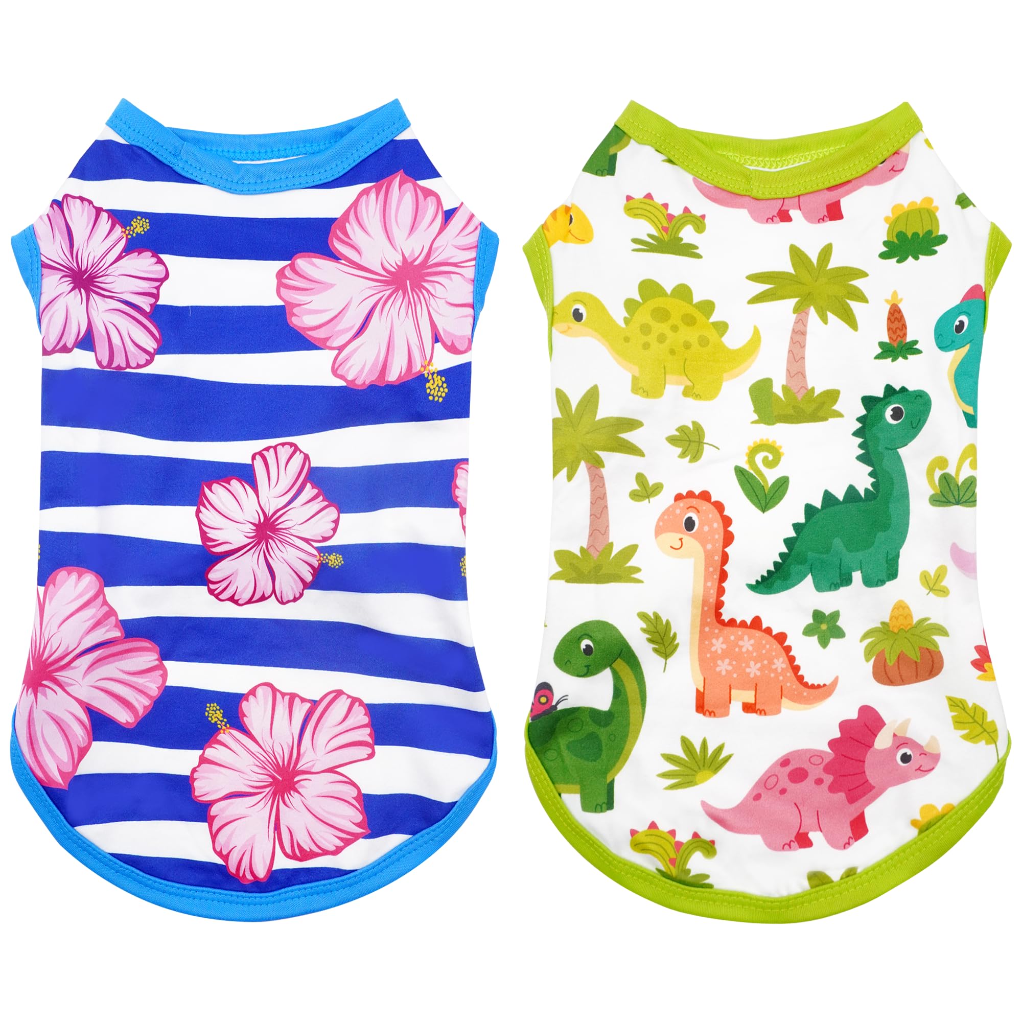 JpGdn 2PCS/Pack Dog Shirts Male for Extra Small Dog Boy Sleeveless T Shirts Cats Doggie Puppy Tank Top Tee Vest Spring Summer Clothes Pet Apparel Cat Stretchable Outfit Dinosaur Flower XS — image 1