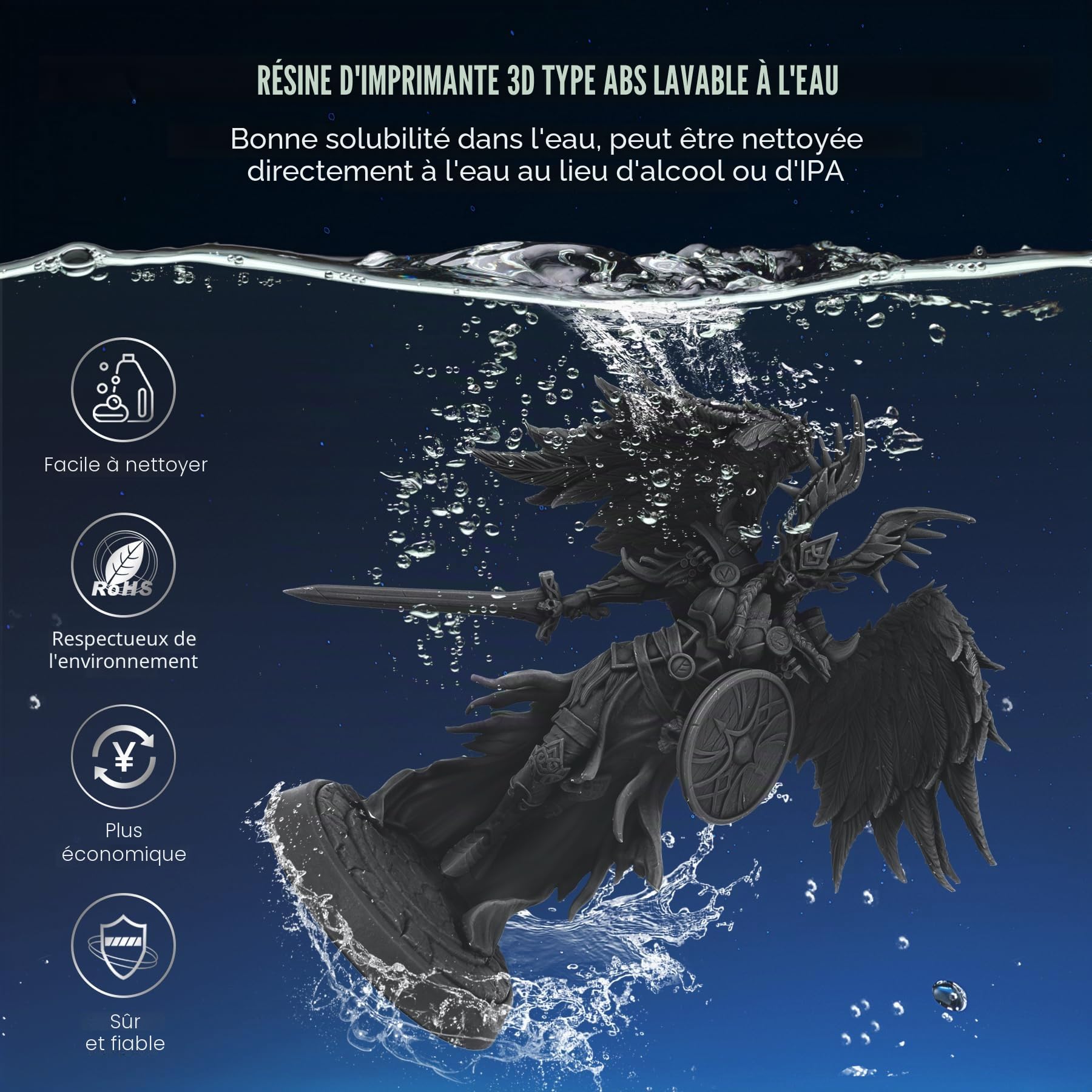 JAYO Résine ABS-Like Lavable à l'Eau 3KG, Résine d'Imprimante 3D 405nm UV Standard Résine Photopolymère Rapide pour Imprimante 3D LCD/DLP/SLA, Haute Précision, Non fragile, Faible Odeur, Gris Foncé