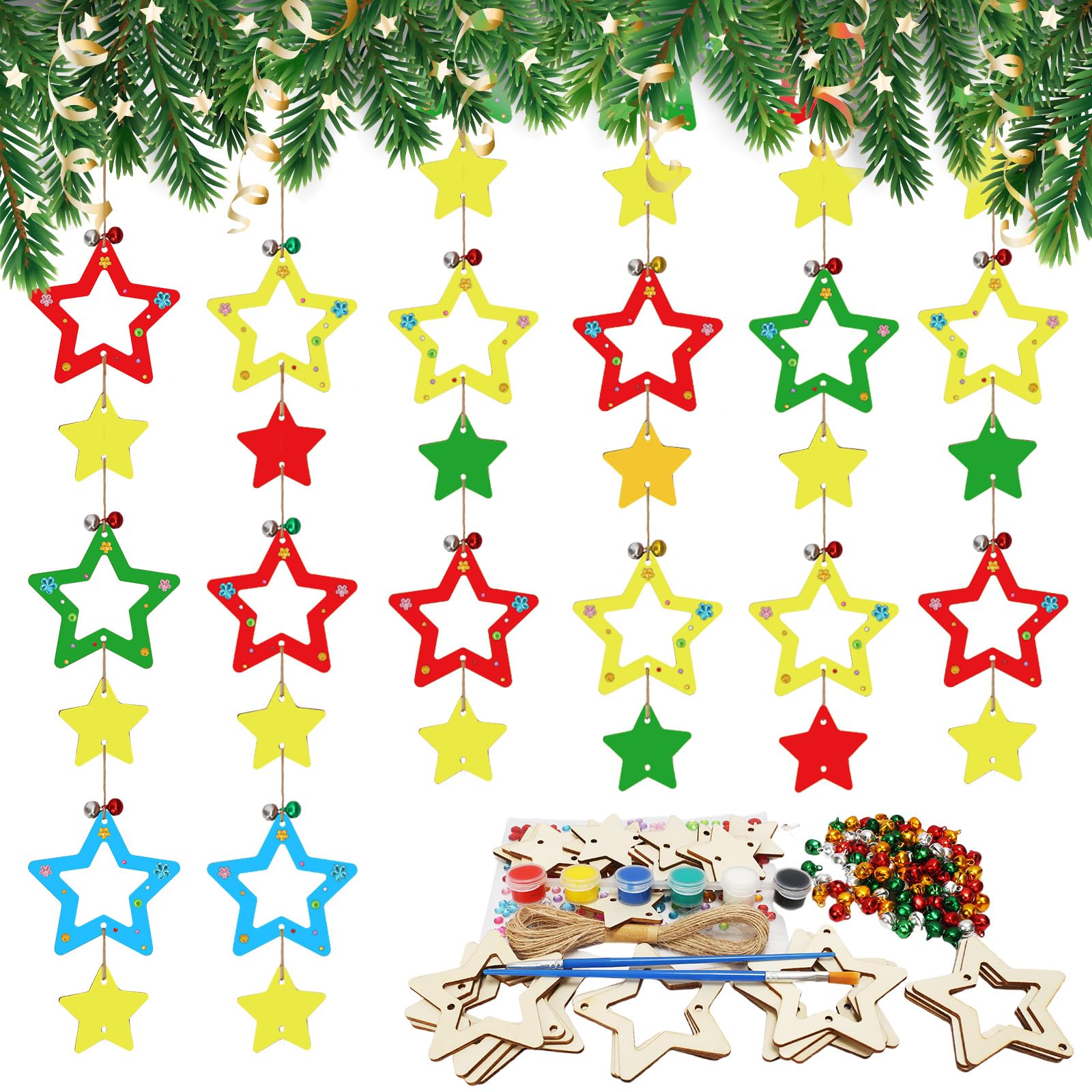 Amazon.de: HAKOTOM 30 Stck Stern Holz Anhnger Weihnachtsstern Hngende  Deko Weihnachten Holzanhnger mit Glocken Weihnachtanhnger zum Bemalen  Weihnachtsdeko fr Weihnachtsbaum Weihnachtskranz Fenster
