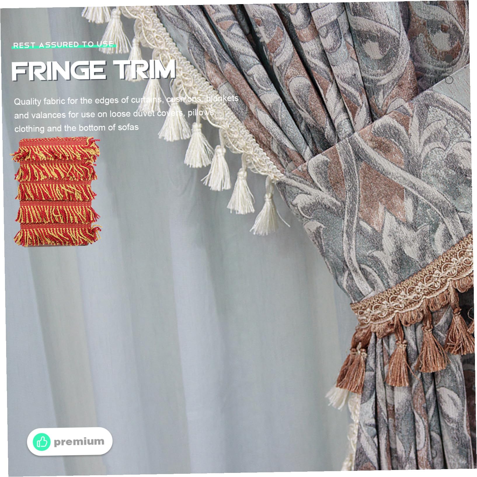 ORFOFE Frange Décorative Rideaux et Canapé Garniture à Franges Dorées et Rouges pour DIY Bordure Artisanale Lavable et Facile à Couper pour Coussins et Décorations Maison