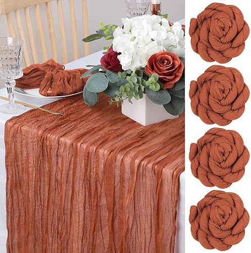 JUSMAI Camino de mesa de gasa de tela de gasa de queso terracota de 13.3 pies de largo, rústico, bohemio, para boda, arco, cenador, baby shower,