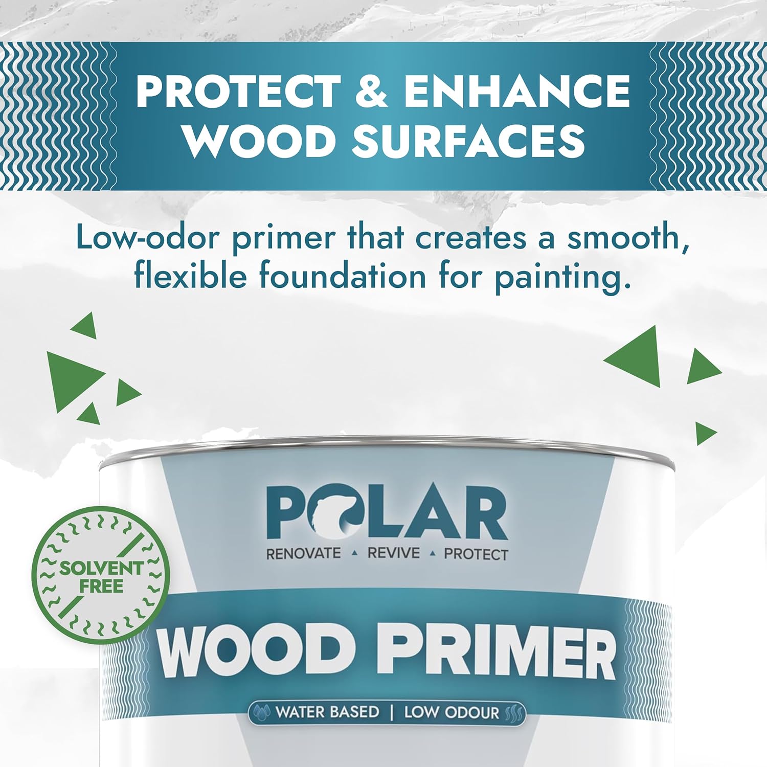 Polar Wood Primer - 33 Fl Oz - Matte White Finish - Water-Based Primer Paint for Interior & Exterior Wood Surfaces & Painted Surfaces - Strong Weather-Resistant Adhesion - Roller & Brush-On