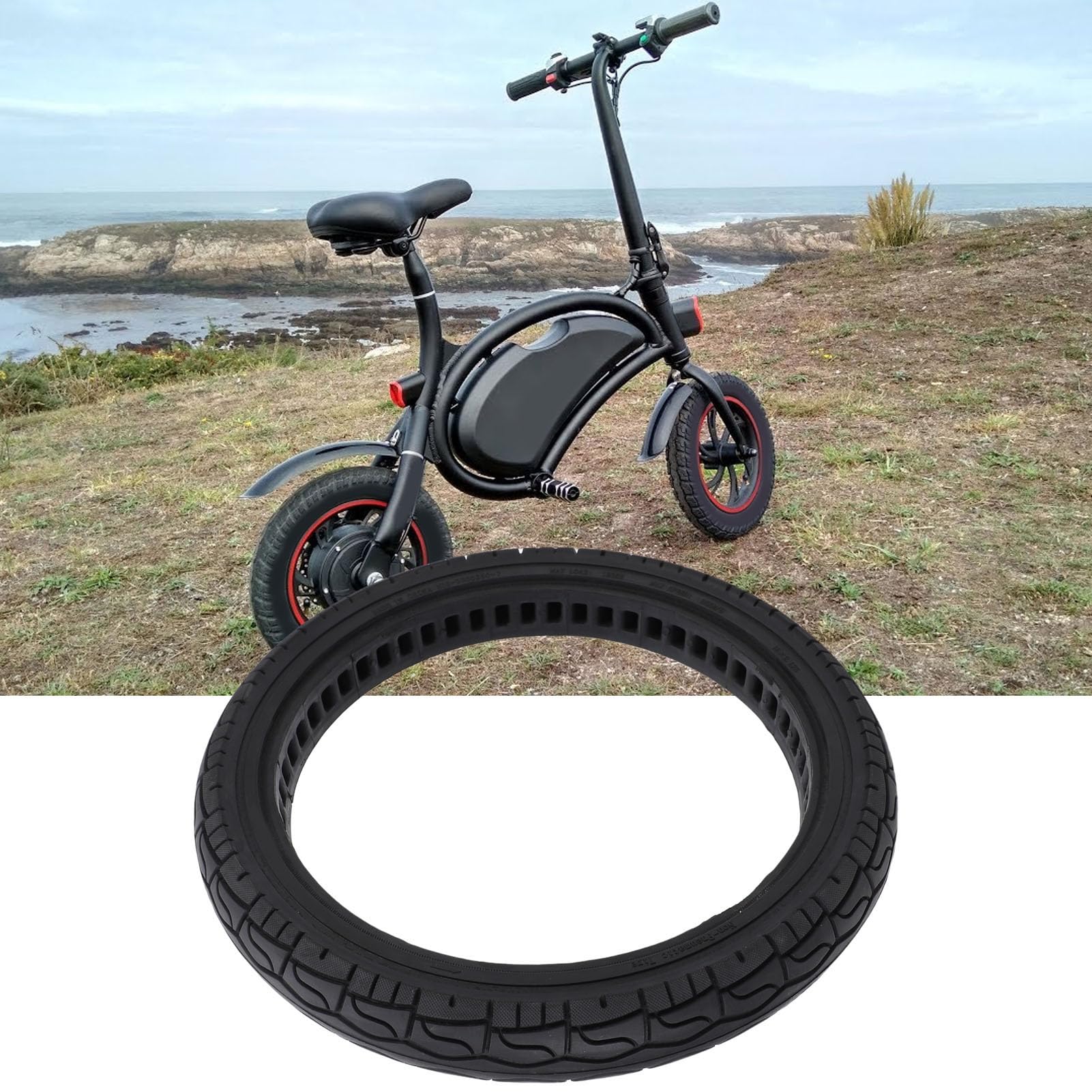 banapoy Pneumatico Solido 16x2.125, Pneumatico in Gomma Antiforatura Antideflagrante da 16 Pollici con Ammortizzazione Migliorata per Scooter Elettrici Bici Elettrica, Ruota per