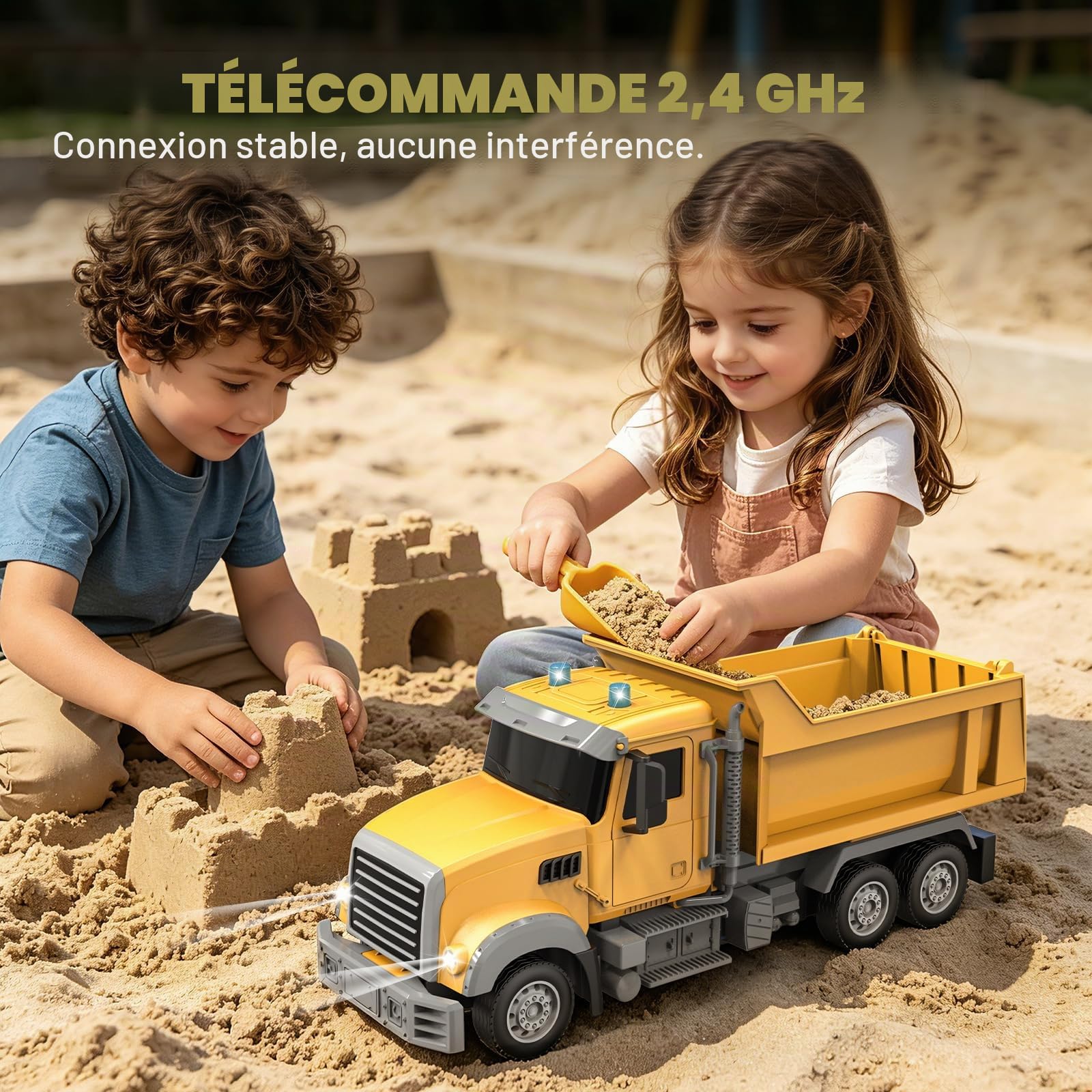 YESHIN Camion benne RC télécommandé 1:24, camion de chantier télécommandé à 6 canaux avec lumière, télécommande 2,4 GHz, benne basculante électrique, véhicule de chantier tout-terrain, jouet pour
