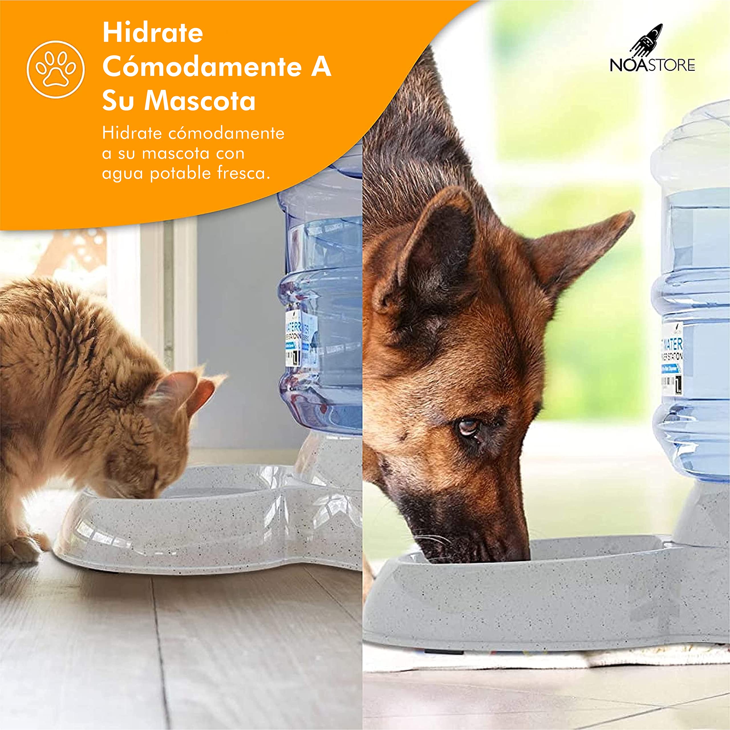 Noa Store Dispensador automático de Agua para Mascotas | Dispensador de Agua para Gatos de 1 y 3 galones y dispensador de Alimentos para Gatos, H20, sin BPA, comedero para Gatos pequeños y Grandes y