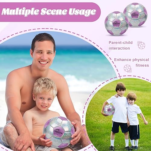 Miniatura 6 de Balón de fútbol de tamaño 3, 4, 5, purpurina, rosa, morado, plateado, con bomba, pelota de fútbol para niños de 3 a 6 años, 6 a 8, 8 a 12 años,