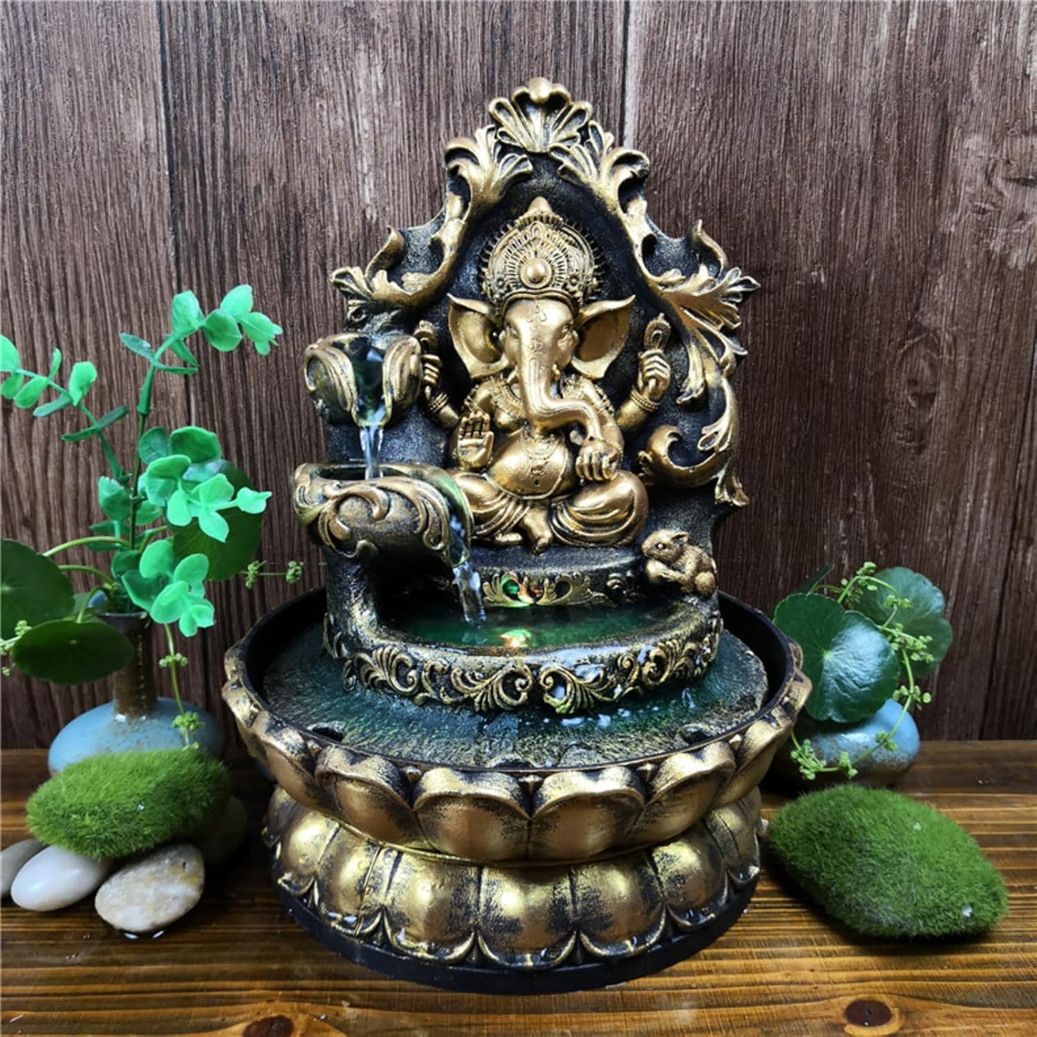 Ganesh Water Fountain with LED Lights – Durable Resin and Plastic, Indoor Use, Spiritual Home Décor, Tabletop Fountain Desktop, Home Decor, Housewarming Gift