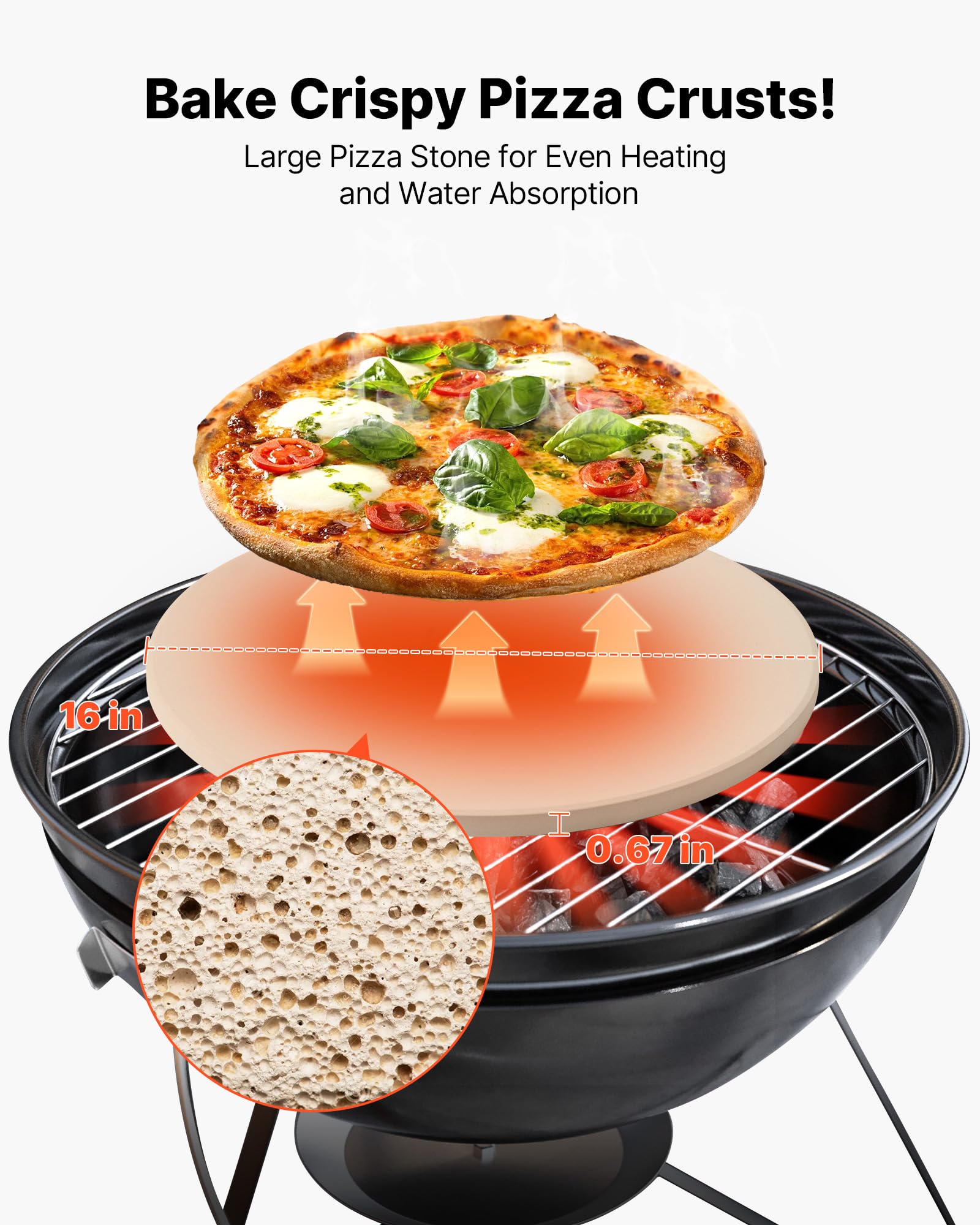 VEVOR Pierre à pizza ronde en cordiérite 40,6 cm, pierre de cuisson extra large avec support durable et grattoir PP, résistante à la chaleur, épaisseur 1,7 cm, pour four, cuisson du pain, barbecue
