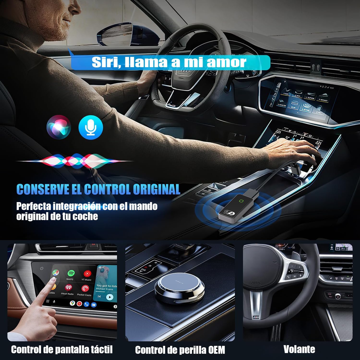 2026 Carplay Inalambrico iOS y Android Auto Inalambrico, Adaptador inalámbrico 2 en 1convierte con Cable a inalámbrico, Plug & Play con actualización en línea, para iOS 10+ & Android 12+
