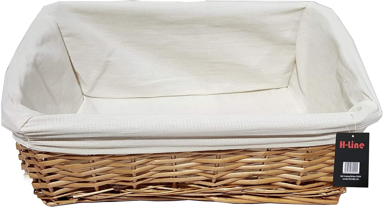 HLINE LARGE Brown Wicker Willow Storage Basket with Cloth Lining Ideal