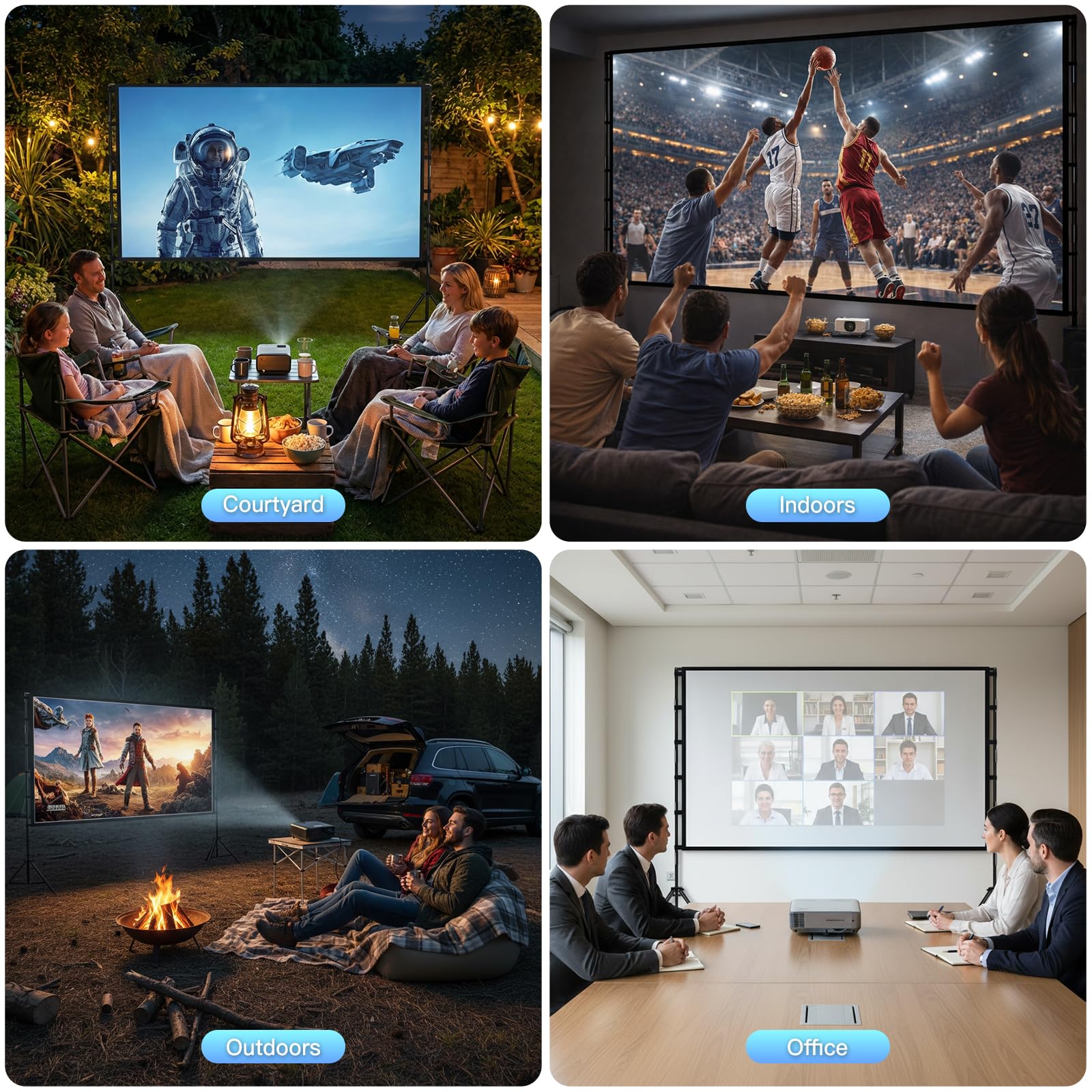 Gigmeta Schermo di Proiezione con Treppiede 120 Pollici, 4K HD Telo Proiettore Pieghevole 16:9, Antipiaga Lavabile per Home Theater Fronte e Retro, Portatile da Esterno