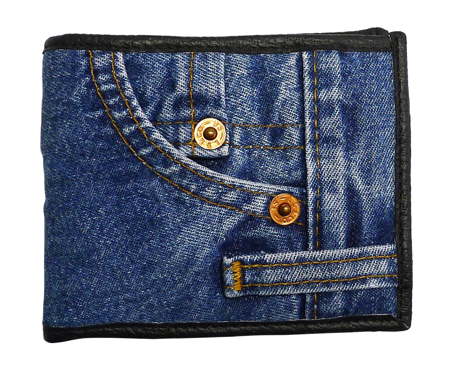 Unisex Blue Denim Small Billfold Purse Wallet