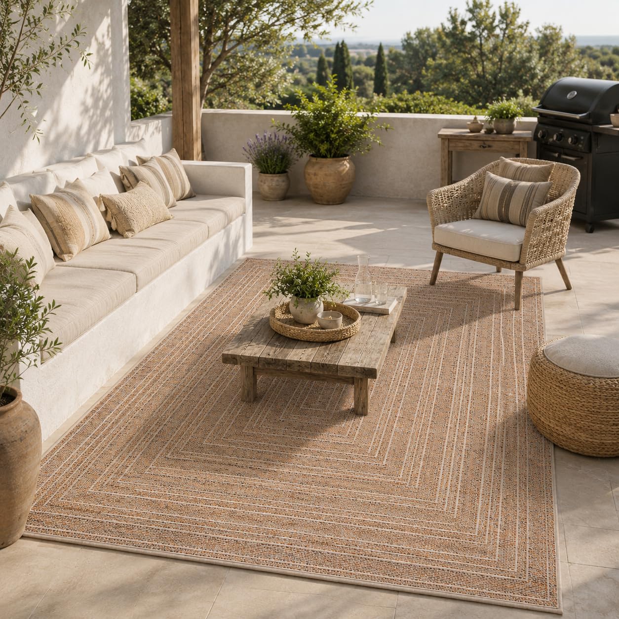 Pergamon Panama Outdoor Teppich Wetterfest Modern Ethno Boho Flachgewebe