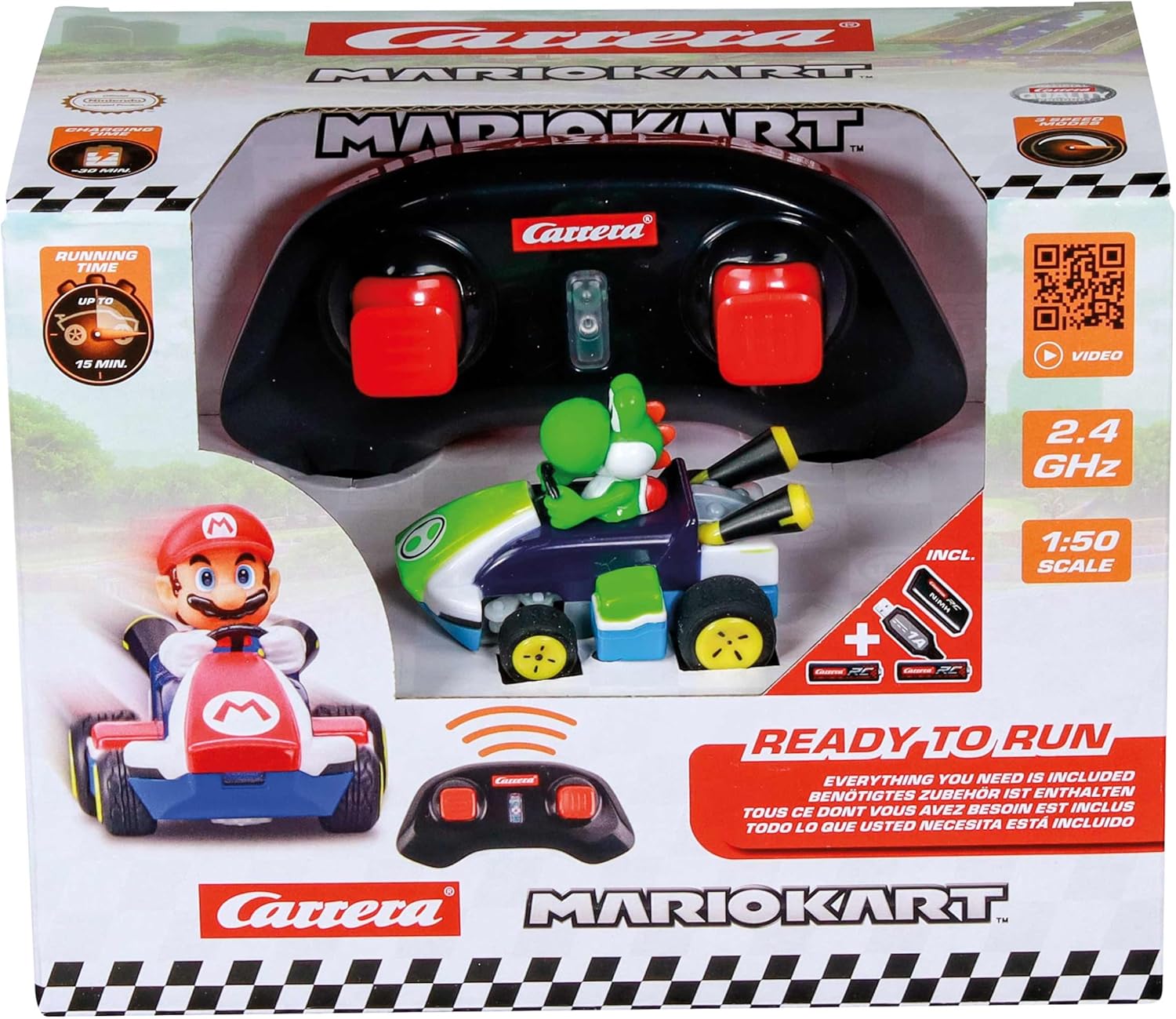 Carrera RC Mario Kart Mini RC Yoshi, for Children and Adults, Boys & Girls, Unique Original Licence, Instant Driving Fun with Ready to Run, Green