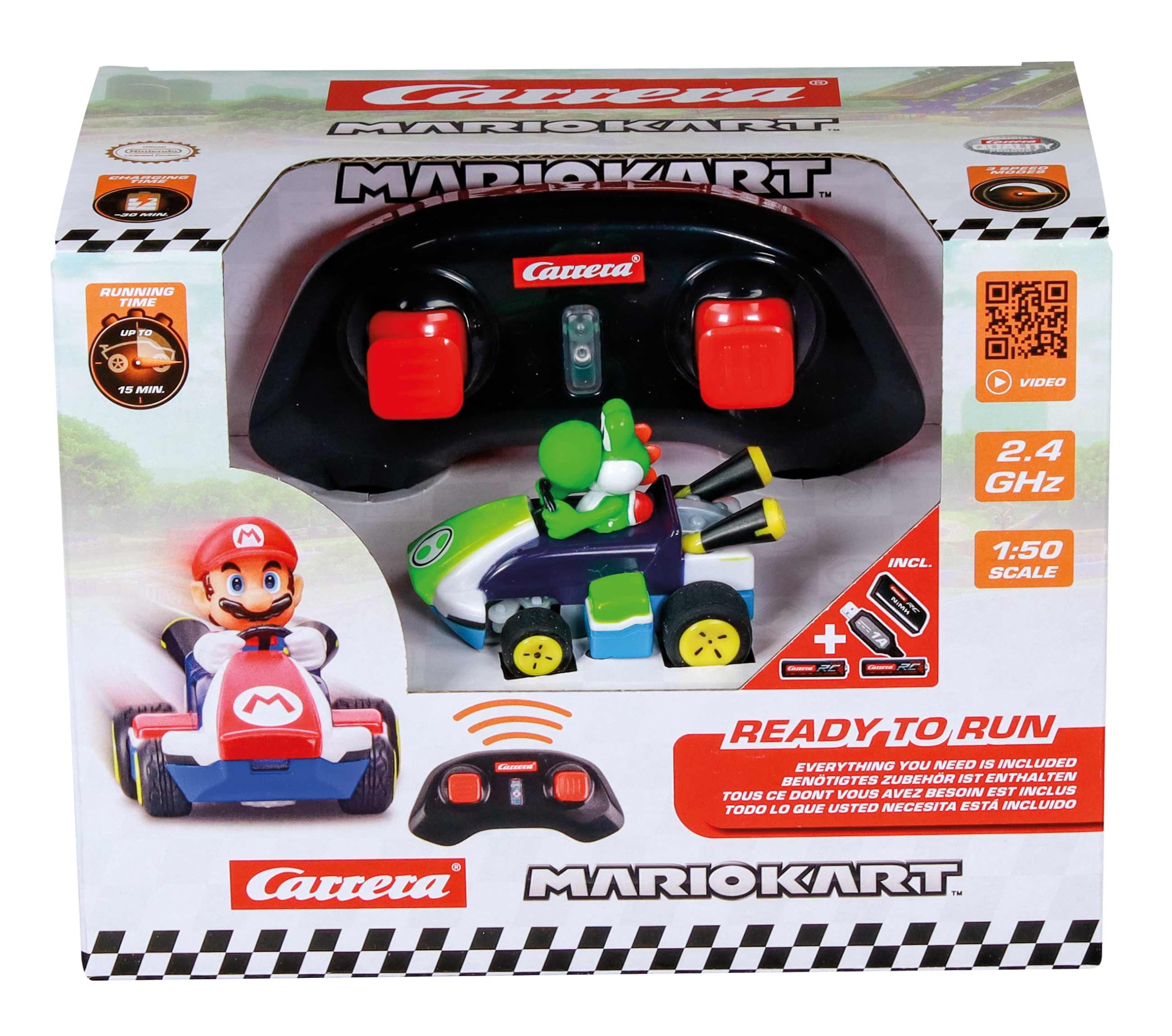 Carrera RC Mario Kart Mini RC Yoshi pour Enfants et Adultes, garçons et Filles, Licence Originale Unique, Plaisir de Conduite instantané avec prêt à Courir, expérience Mario Kart Authentique, Vert
