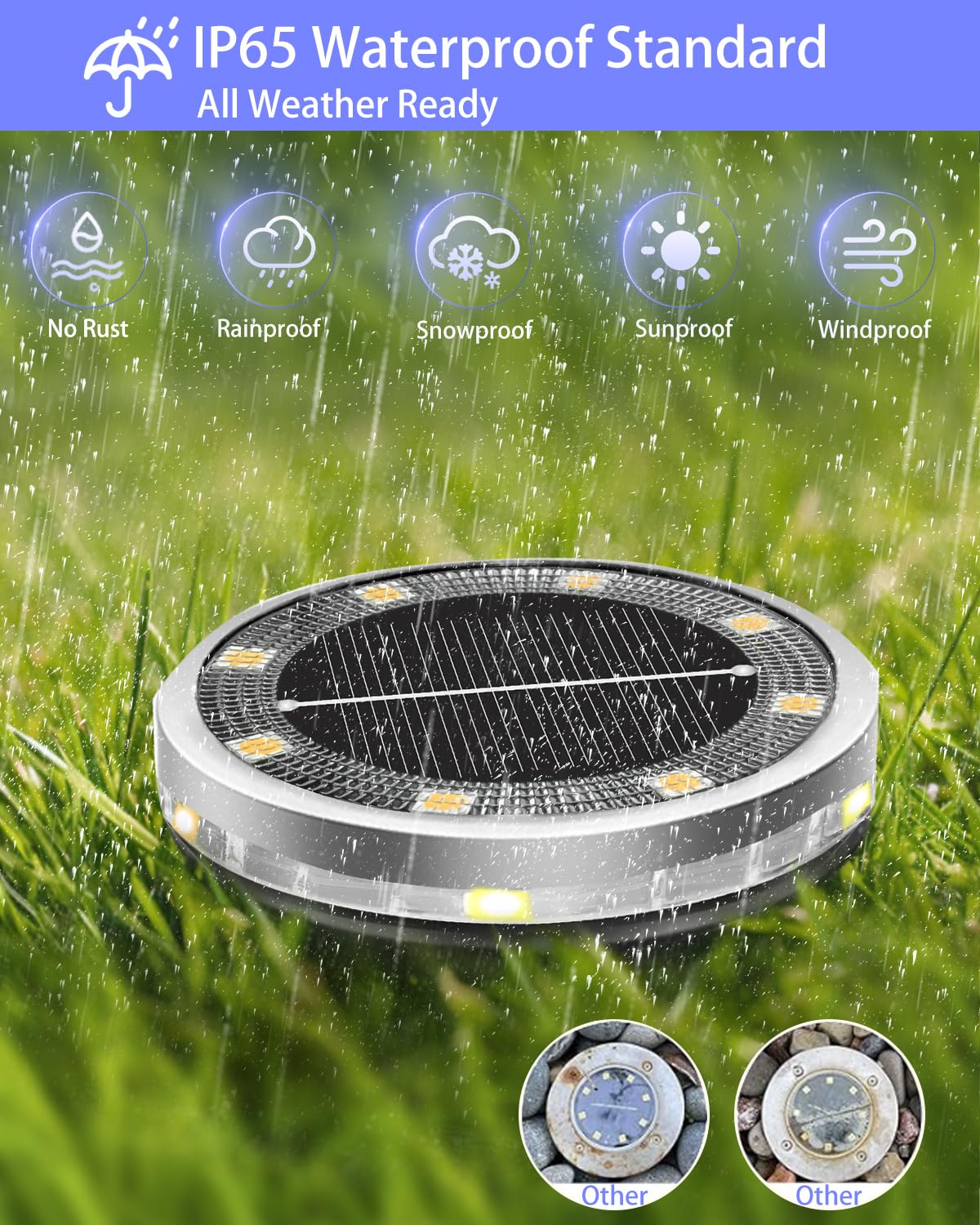 Bzavor Set of 8 Solar Ground Lights, 8 LED Outdoor Garden Outdoor Waterproof IP65 Solar Light - Image 4