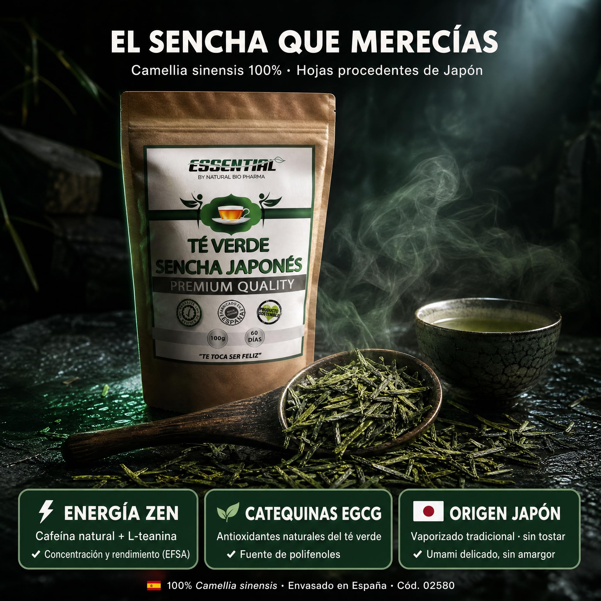 Té Verde Sencha Japonés 100% Natural y Orgánico. Potente Quemagrasas con Efecto Adelgazante y alto contenido de Antioxidantes (refuerza tu Sistema Inmunológico). Detox Té.