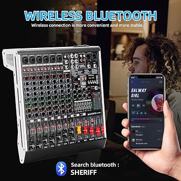8 Channel Audio Mixer Professional Sound Mixing Board with 99 DSP Effects, 7-band EQ Digital DJ Mixer Console w/USB Bluetooth MP3 for Recording, Independent 48V Power & Mute Button