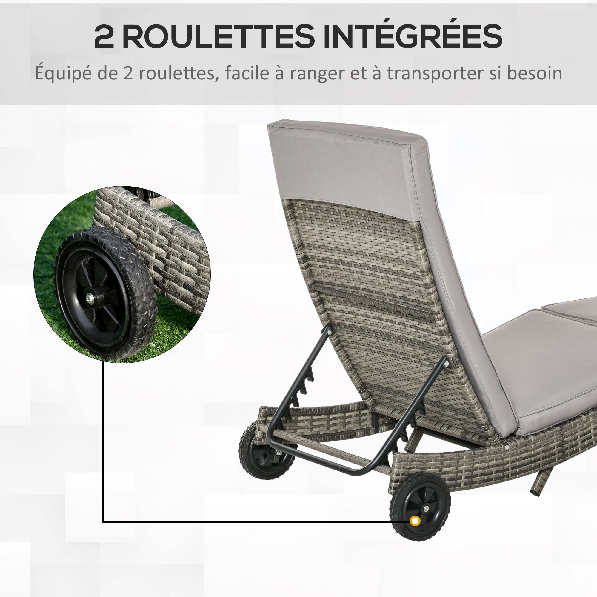 Outsunny Bain de Soleil Transat Dossier Inclinable 5 Positions Gris