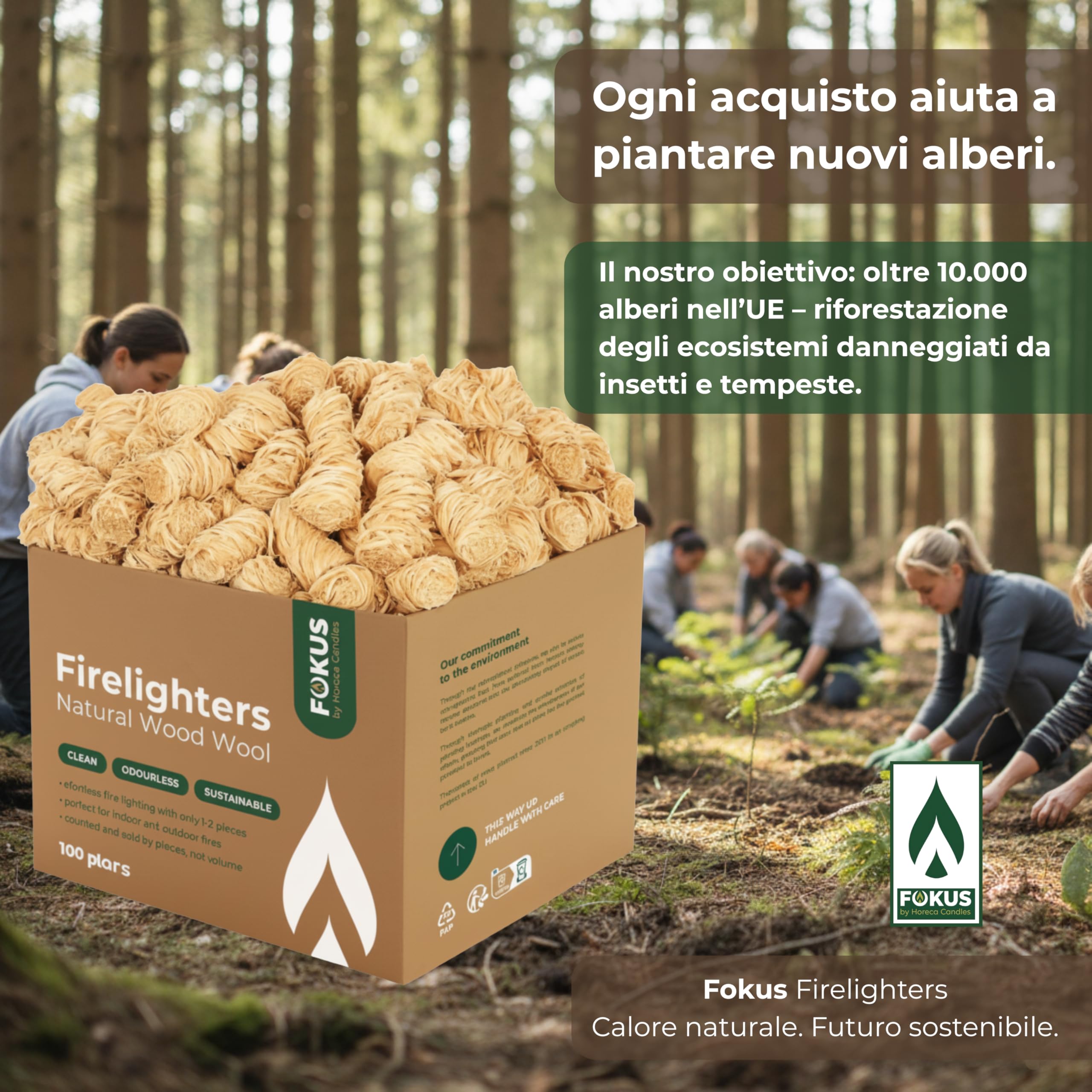 HORECA CANDLES Riccioli Accendifuoco Ecologico - Confezione da 1000 Accendi Fuoco in Legna Arricchiti con Cera - Accensione Sicura, Pulita e Naturale per Carbonella, Barbecue, Camino, Stufa
