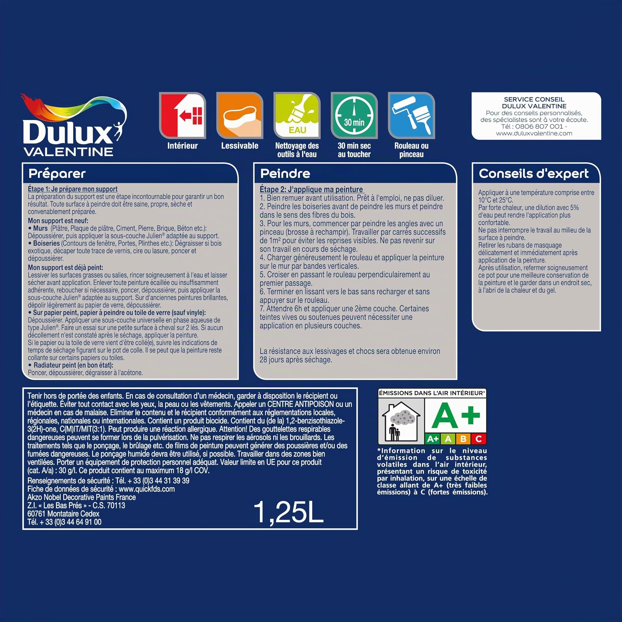 Dulux Valentine Crème de Couleur - Peinture multi-supports intérieure - Mat Lin intense 1,25 L