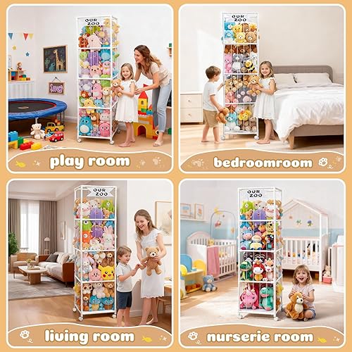 Miniatura 7 de OurWarm Almacenamiento y organizador de animales de peluche, organizador de almacenamiento de juguetes de PVC para niños con banda elástica y