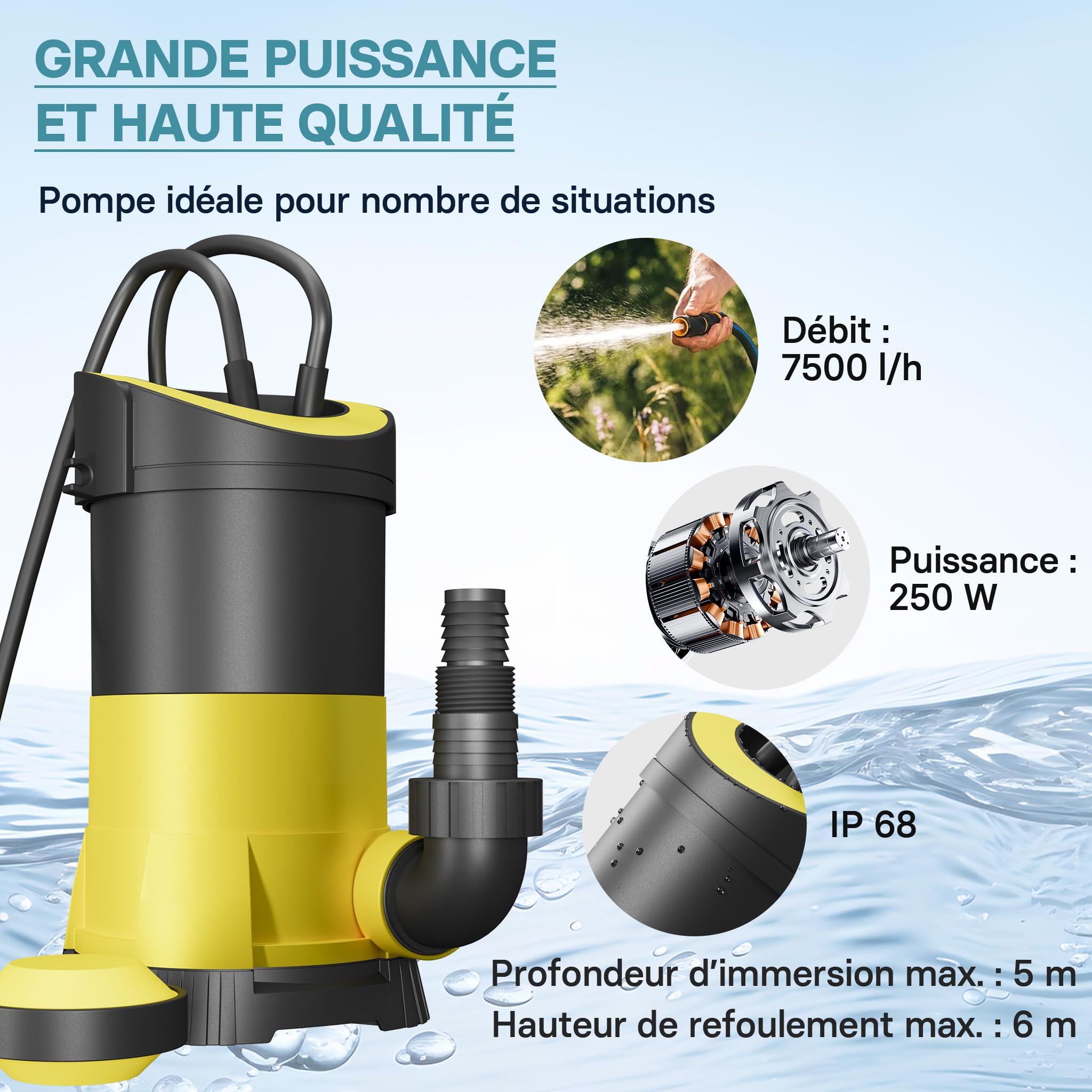 Wiltec benzine waterpomp 1 kW bij 6.500 rpm, tuinpomp met een debiet