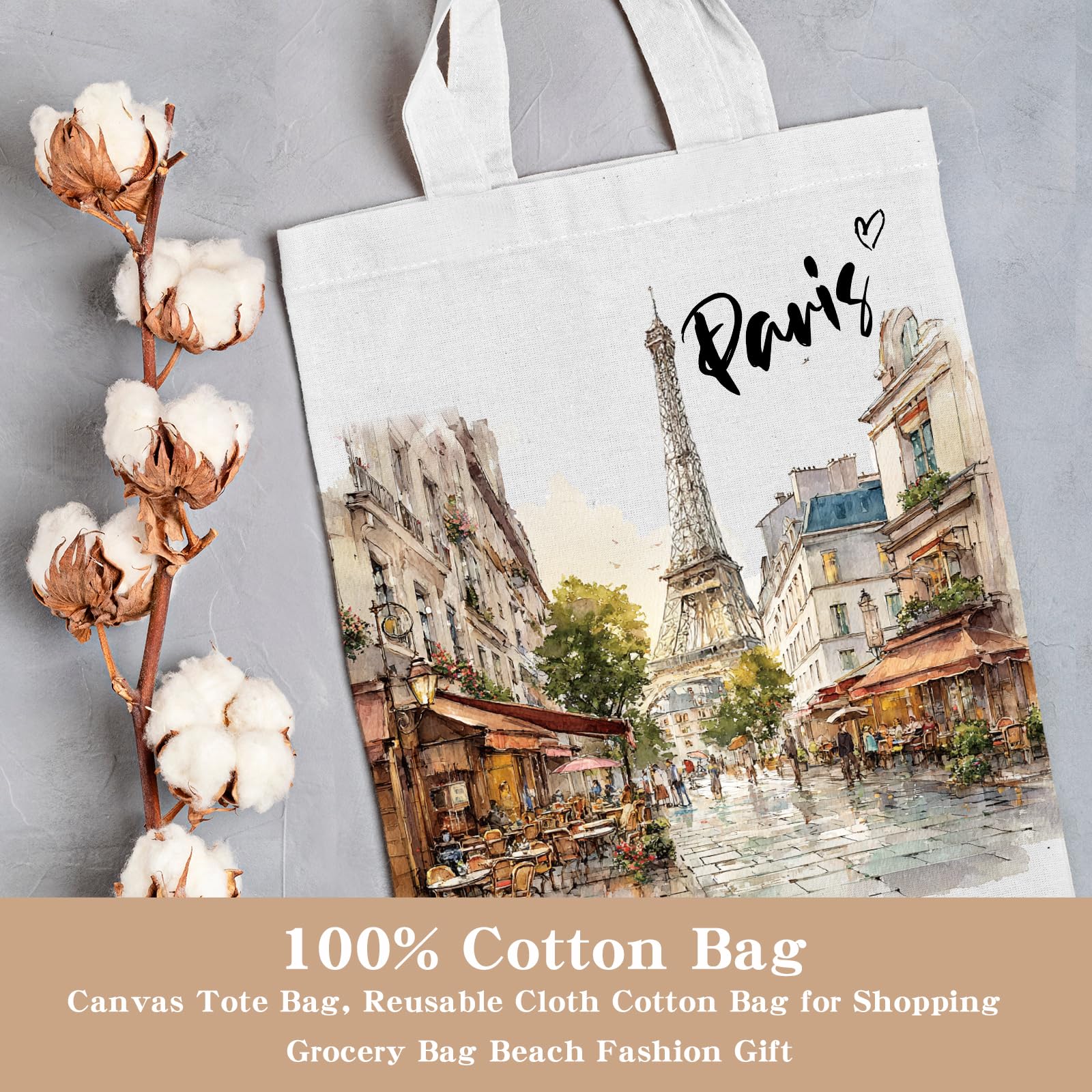 Paris Gifts Tote Bag - Travel Souvenirs from France Cotton City Themed Totes Reusable Grocery Bags for Shopping Beach Aesthetic Handbag Christmas New Year Birthday Gift for Women Mom Daughter