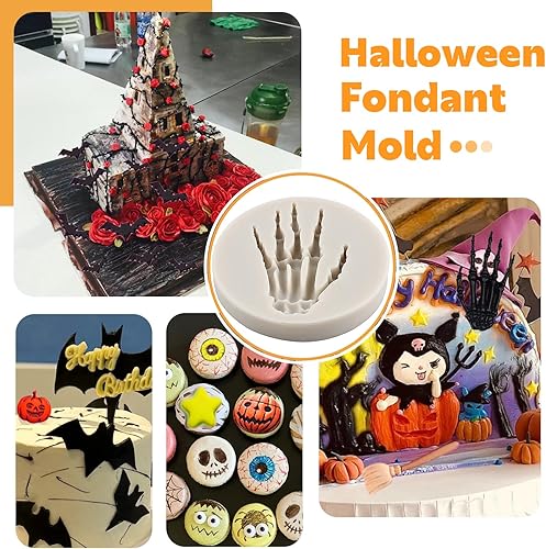 Miniatura 4 de Sijiangmold Moldes de silicona para magdalenas de Halloween, diseño de esqueleto, búho, calabaza, calavera, araña, murciélago, fantasma, para