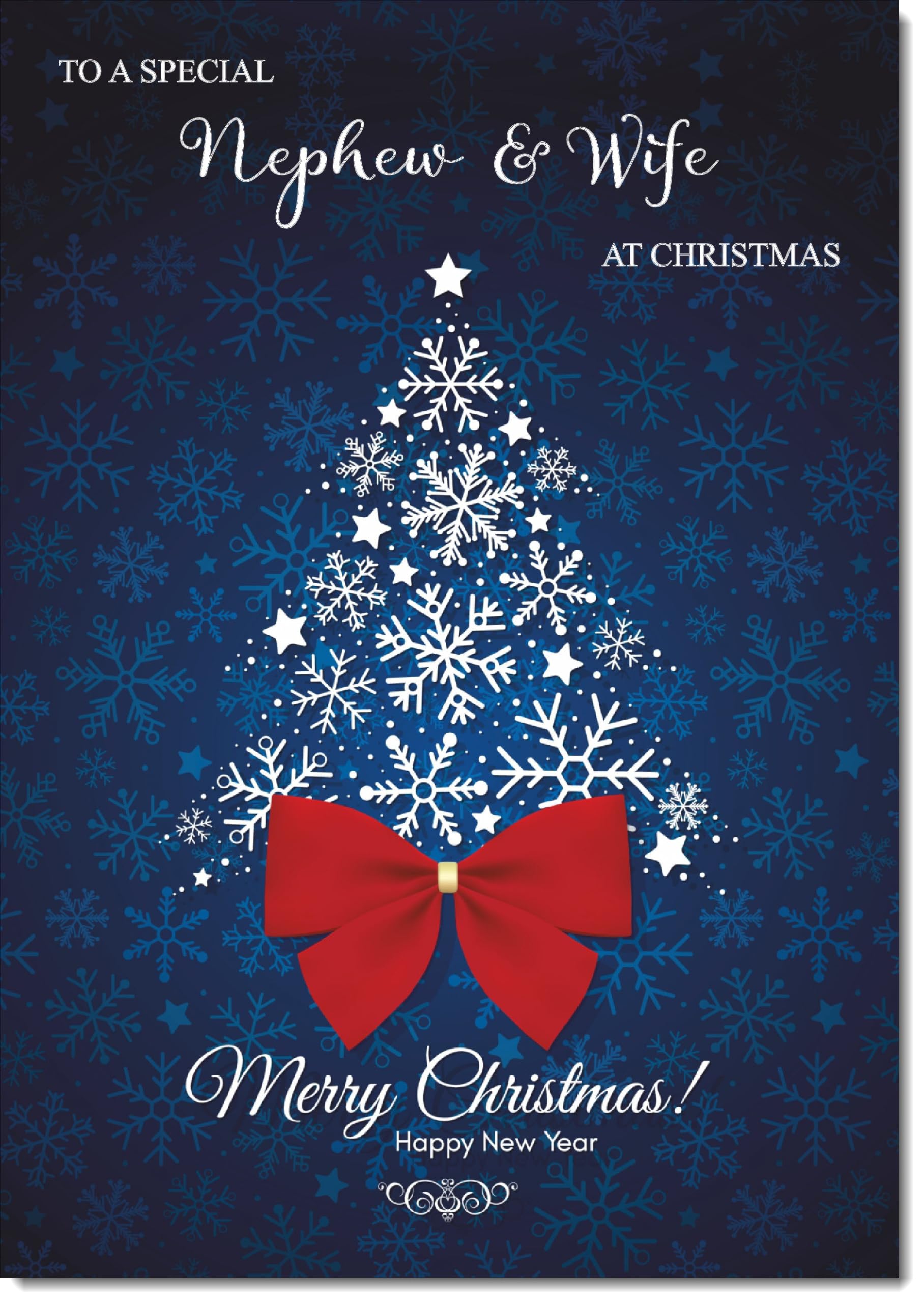 doodlecards Nephew and Wife Christmas Card Blue Abstract Christmas Tree Large A4 Size Christmas Card for Nephew & Wife with Plain Envelope