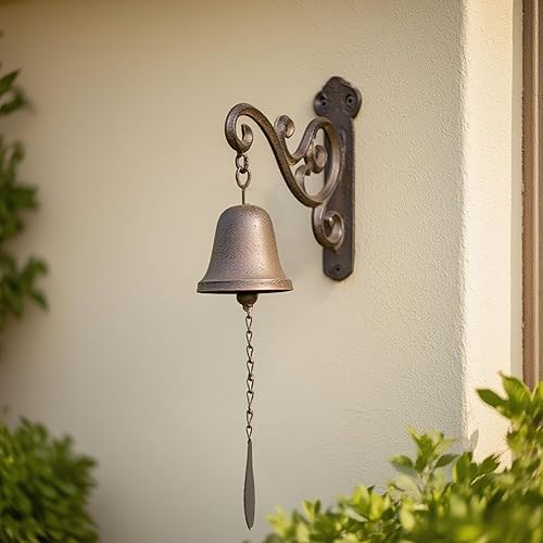 Miniatura 4 de Campana de cena vintage de hierro fundido para exteriores, campanas colgantes para puerta, patio, granja, interior, jardín (sonido de campana