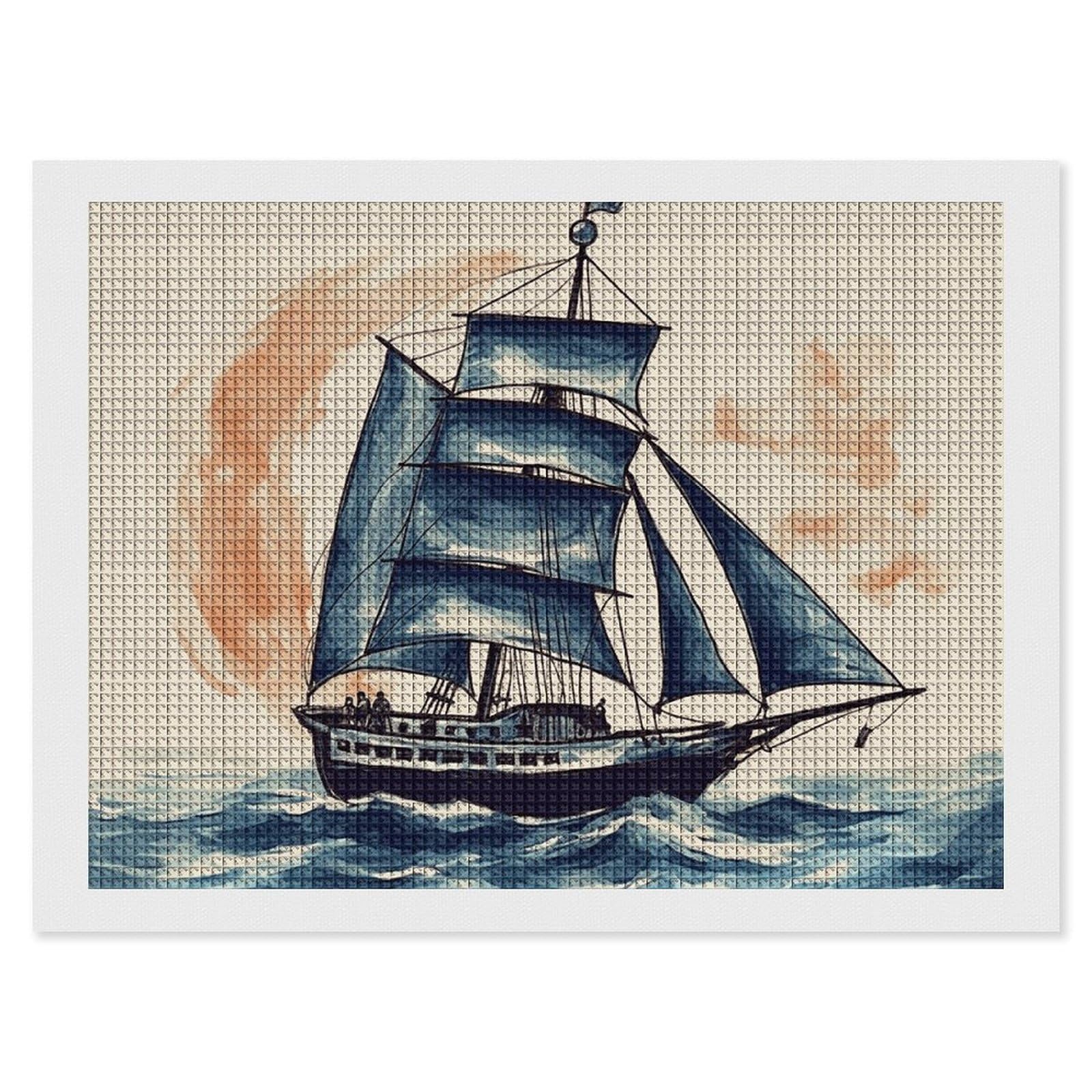 Diamond Painting Kits for Adults - DIY Diamond Art Kits for Beginners - Full 5D Paint Drill Diamond Dots Paintings- Nautical Sailboat Diamonds Pictures Gem Art and Craft Wall Decor 12"x16"