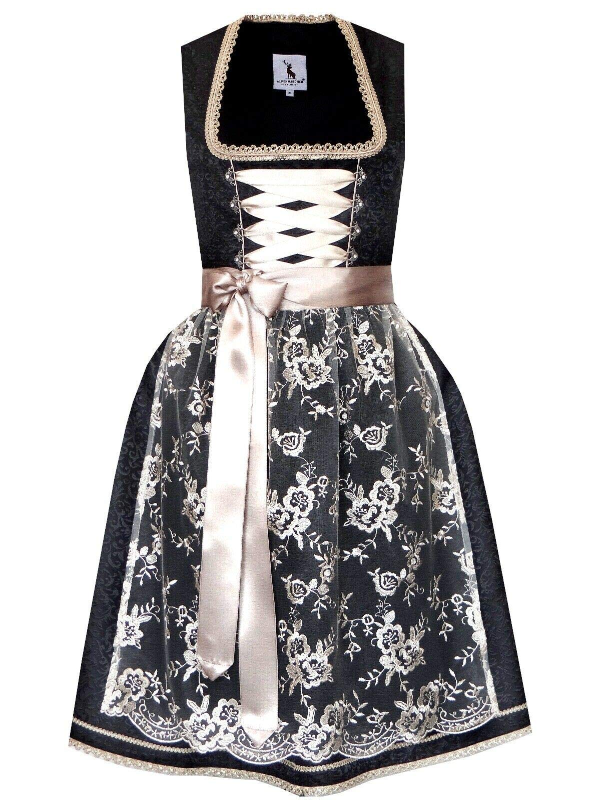 Alpenmärchen Midi Dirndl aus Exklusiver Kollektion inkl. Spitzenschürze Gr.32-56 - ALM664