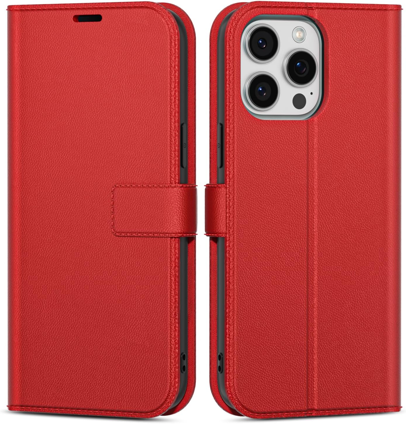 oakxco for iPhone 14 Pro Max Wallet Case with Credit Card Holder, Magnetic RFID Slim Folio Book Flip Leather Phone Case for Women Men Girl, Cute Soft Silicone Rubber Shockproof Cover, Red