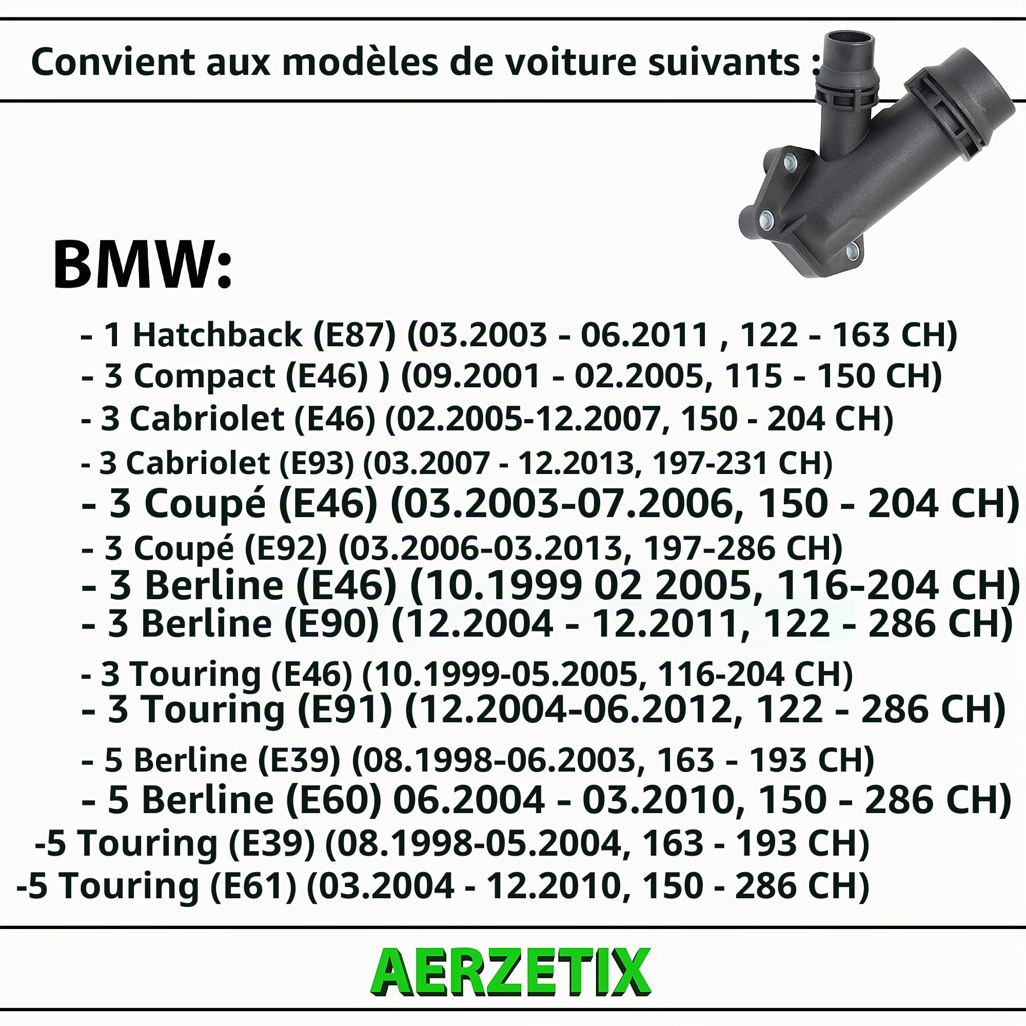 AERZETIX - C66184 - Bride de liquide de refroidissement avec bague d'étanchéité - avant, latéral culasse de cylindre - compatible avec 11122247744, 11127806196