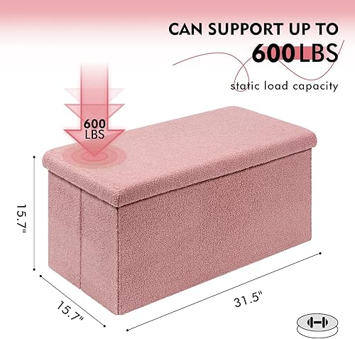 Miniatura 129 de PINPLUS Otomanas otomanas de almacenamiento con forma cuadrada con reposapiés de almacenamiento para sala de estar, asiento otomano Boucle para